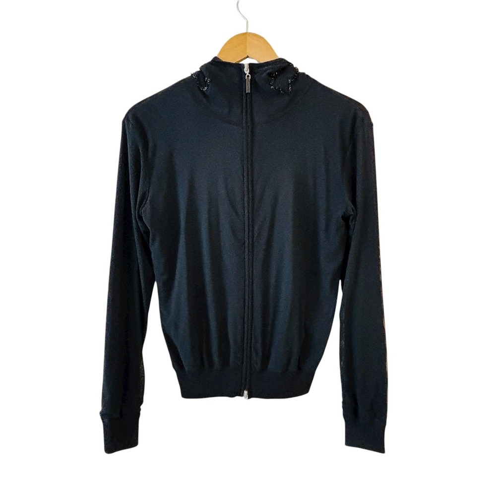 Escada Sport Sheer Embellished Jacket Womens Size S Mesh Full Zip Hoodie